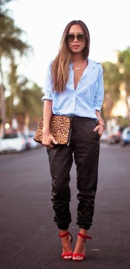 Cómo Combinar Un Pantalón Slouchy Este Verano Fashion Leather Jogging Pants Jogger Pants Outfit