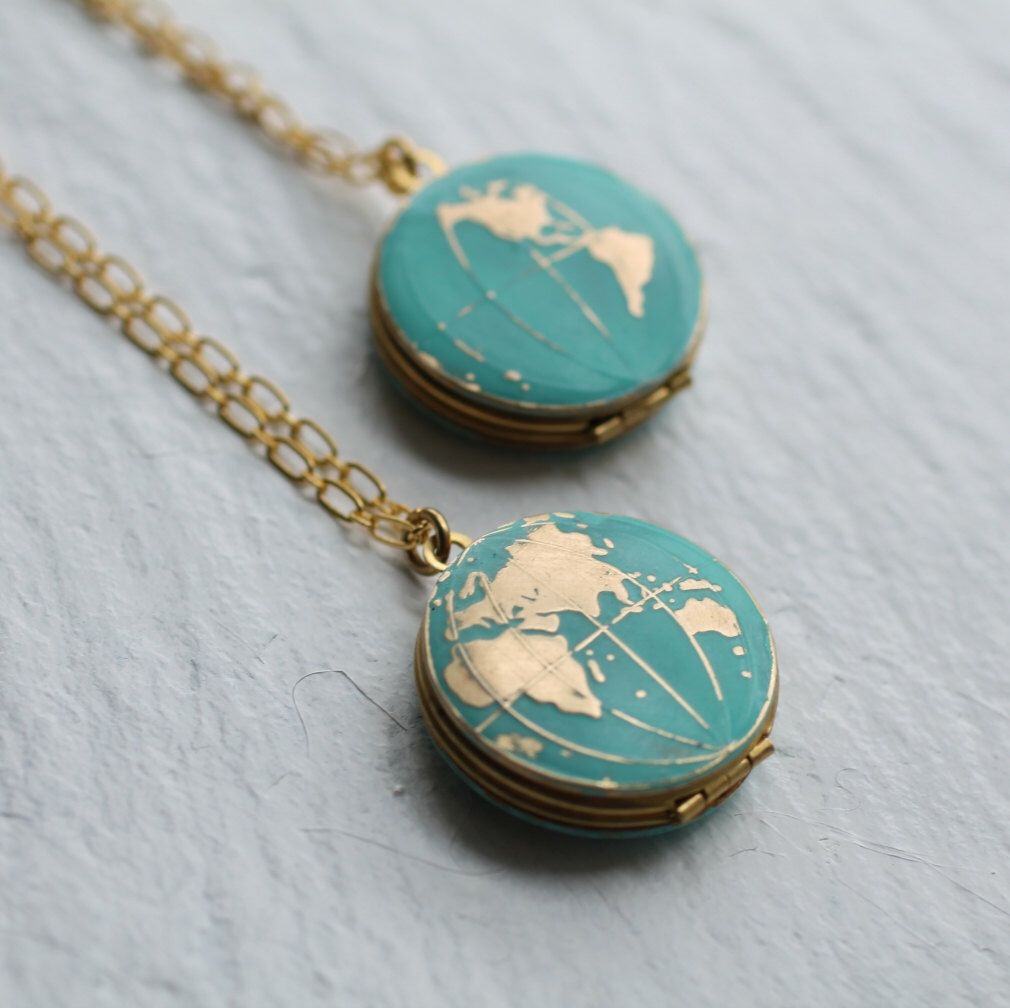 Jewelries Set Miniature,Retro Style Necklace Antique Bronze Charm Earth Necklace Bronze Planet Earrings Earth Earth Dangling Earrings