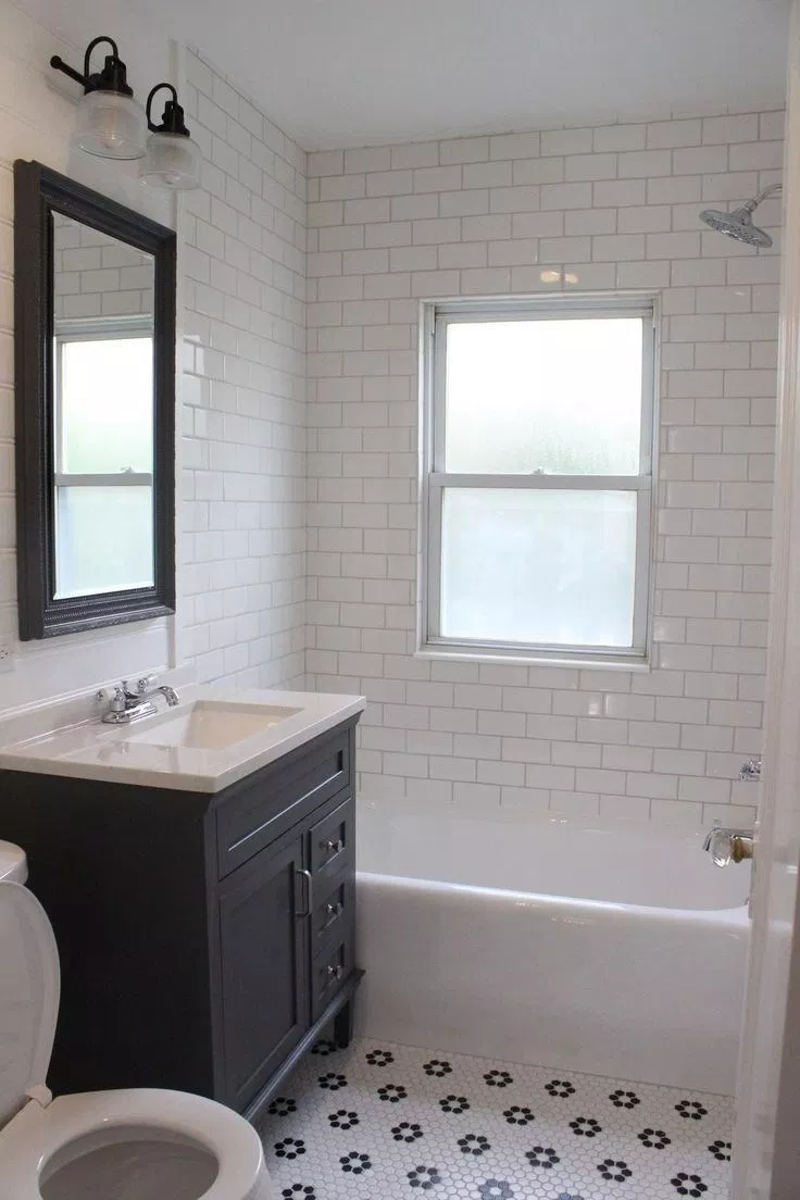 Gorgeous Bathroom Using Cement Tile And Ikea Vanity Refaced