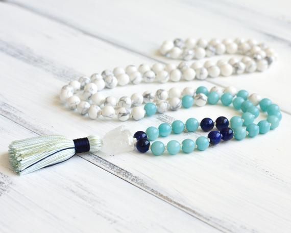 Howlite Mala Necklace Amazonite Mala Beads 108 Prayer Beads Boho