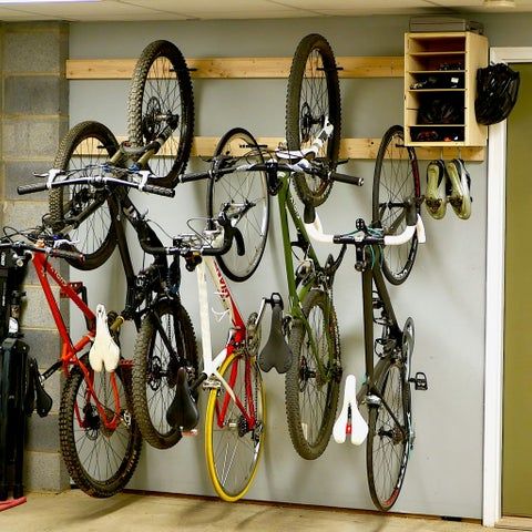 DIY Bike Rack for $20 / Bike Storage Stand & Cabinet for Garage : 5 Steps (with Pictures) Hanging Bike Rack, Diy Bike Rack, Bike Rack Wall, Diy Hanging, Bicycle Rack, Bike Wall Mount, Best Bike Rack, Bicycle Decor, Diy Garage Storage