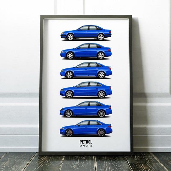 B5 A4 Caricature Car Art Print Audi S4