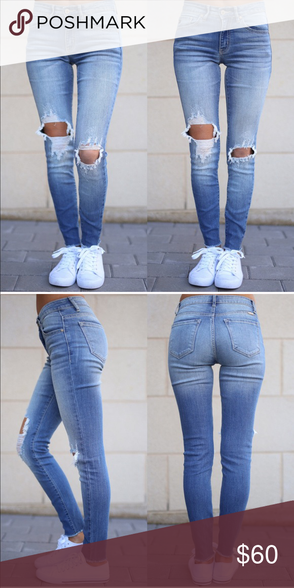 light colored distressed jeans