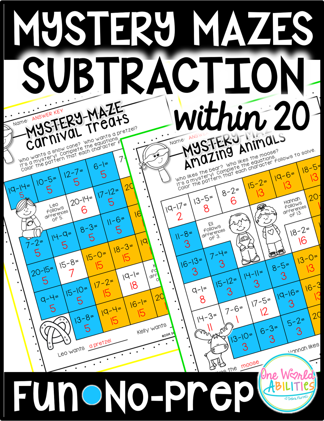 mystery math mazes subtraction within 20 no prep