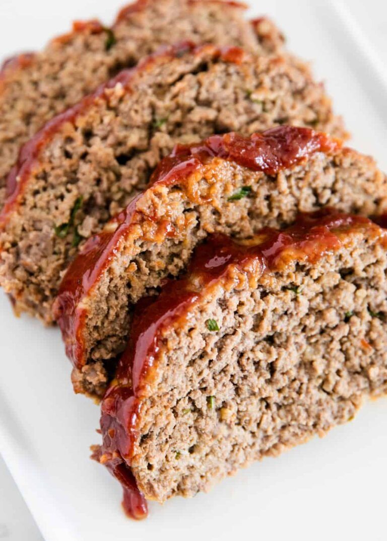 Easy Meatloaf Recipe - Tender and juicy homemade meatloaf topped with a ...