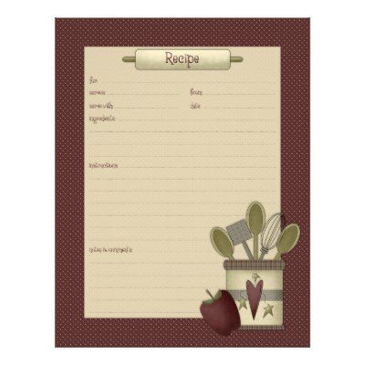 recipe stationery recipe sheet