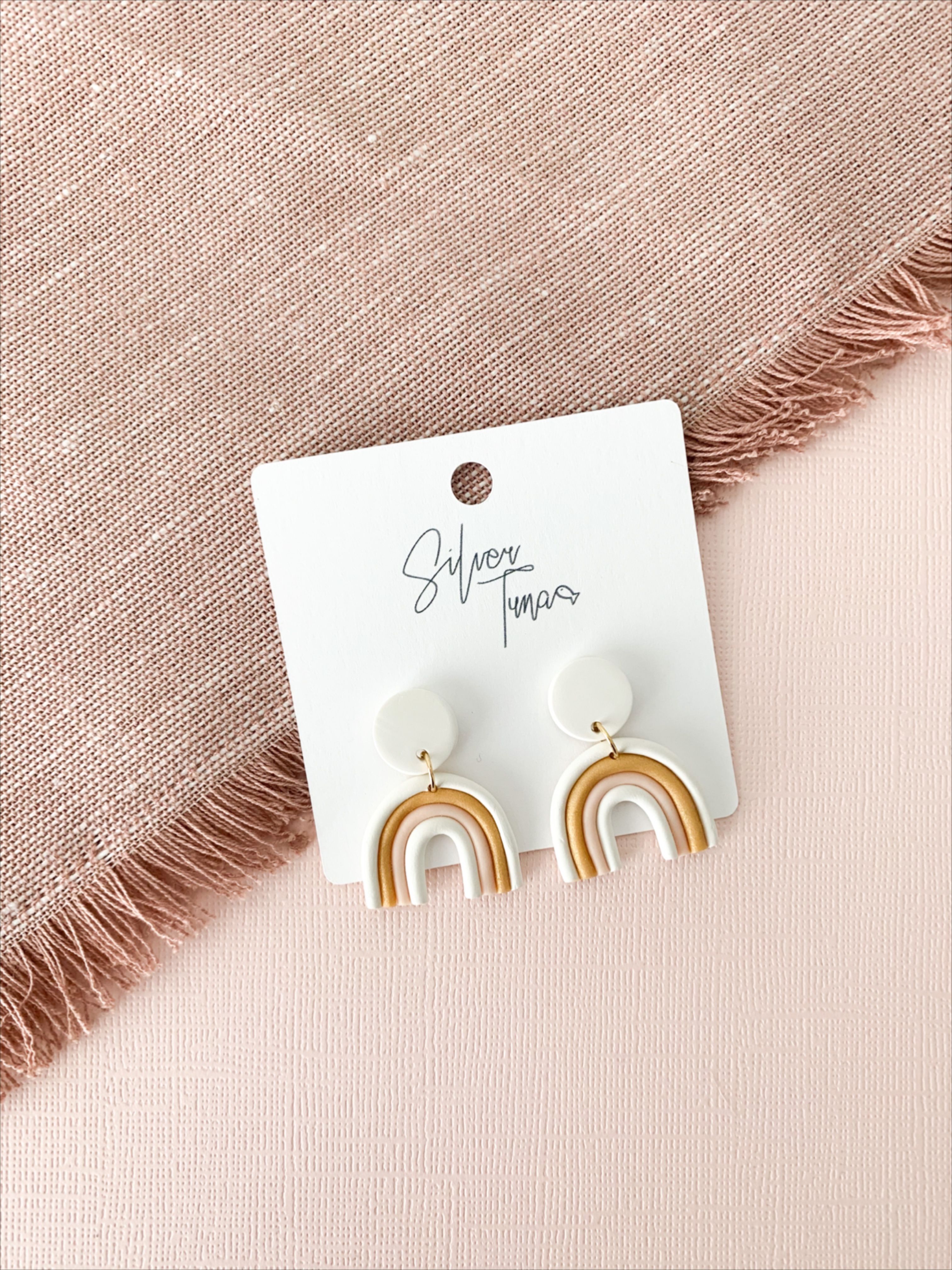 Minimalist Boho Geometric Statement The Desert Arches in Bone White Polymer Clay Earrings