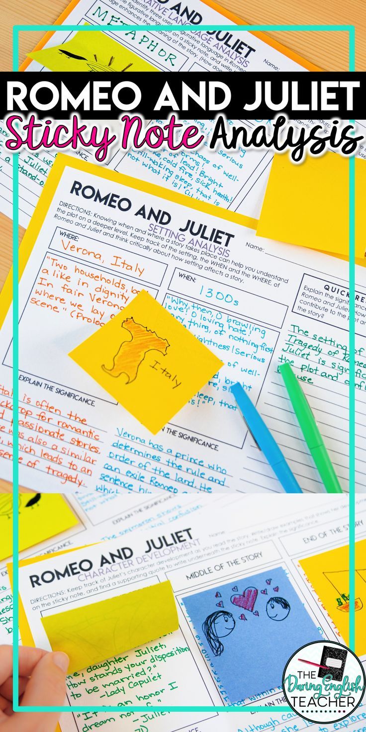 Romeo And Juliet Literary Analysis With Sticky Notes Literary 
