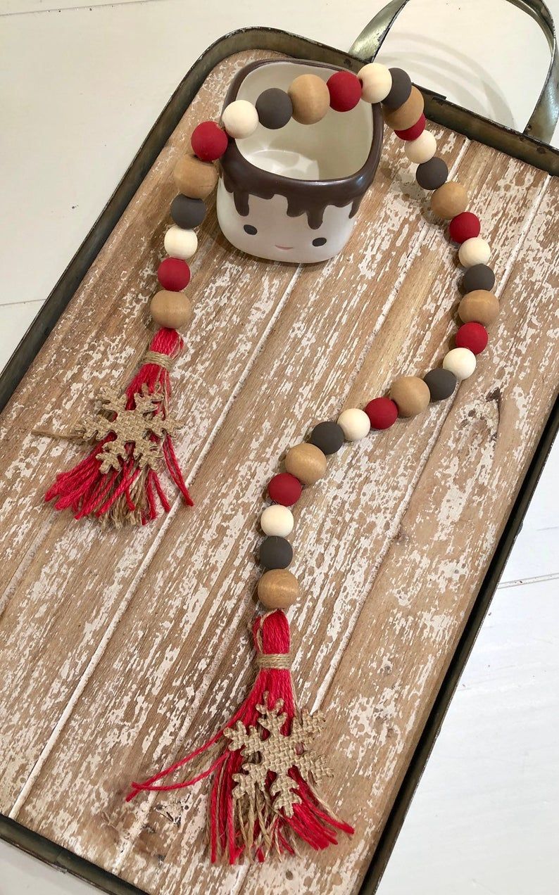 Rustic Snowflake Christmas Wood Bead Garland | Etsy | Wood ...