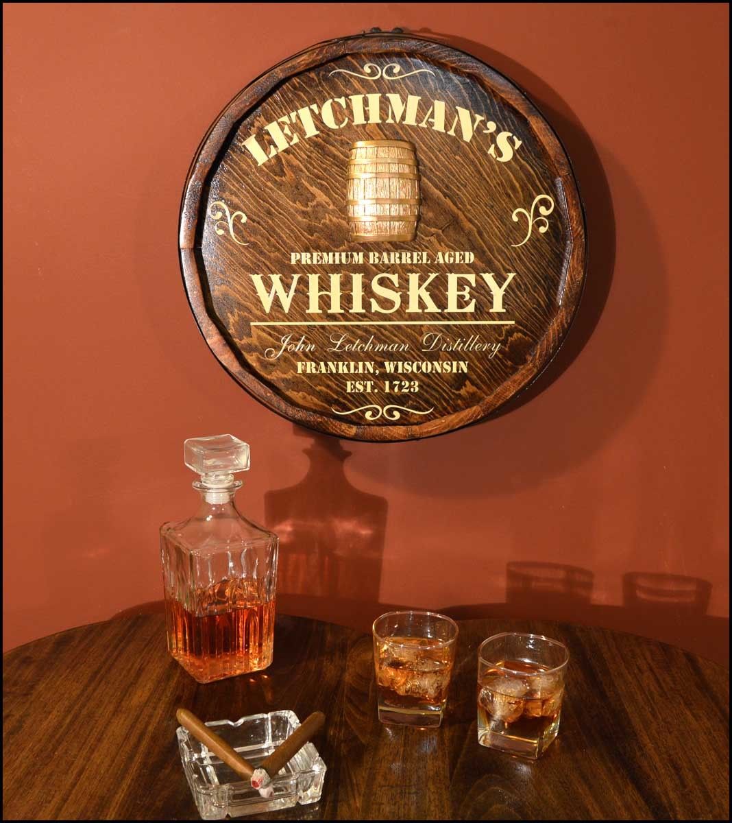 Custom Whiskey Barrel Sign 'Distillery' Personalized Quarter Barrel Sign (QBXP5