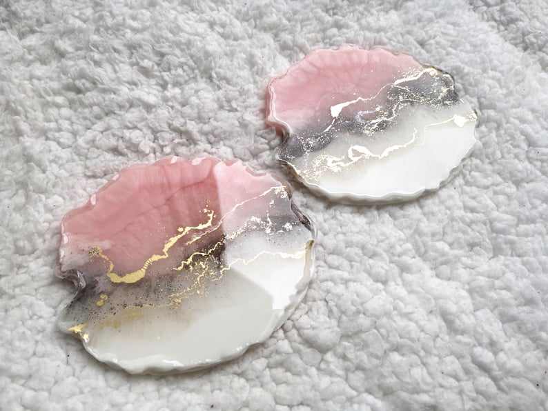 Pink and silver resin coasters