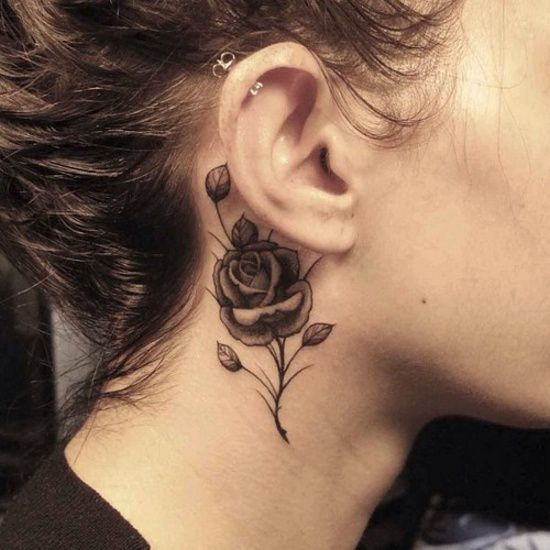 tatouage femme rose cou | tattoo | pinterest | tattoos, rose tattoos