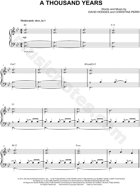 print and download a thousand years sheet music by christina perri a thousand years sheet music