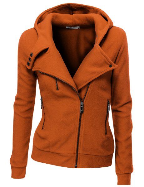 Doublju Fleece Zip-Up High Neck Jacket for Women with Plus Size