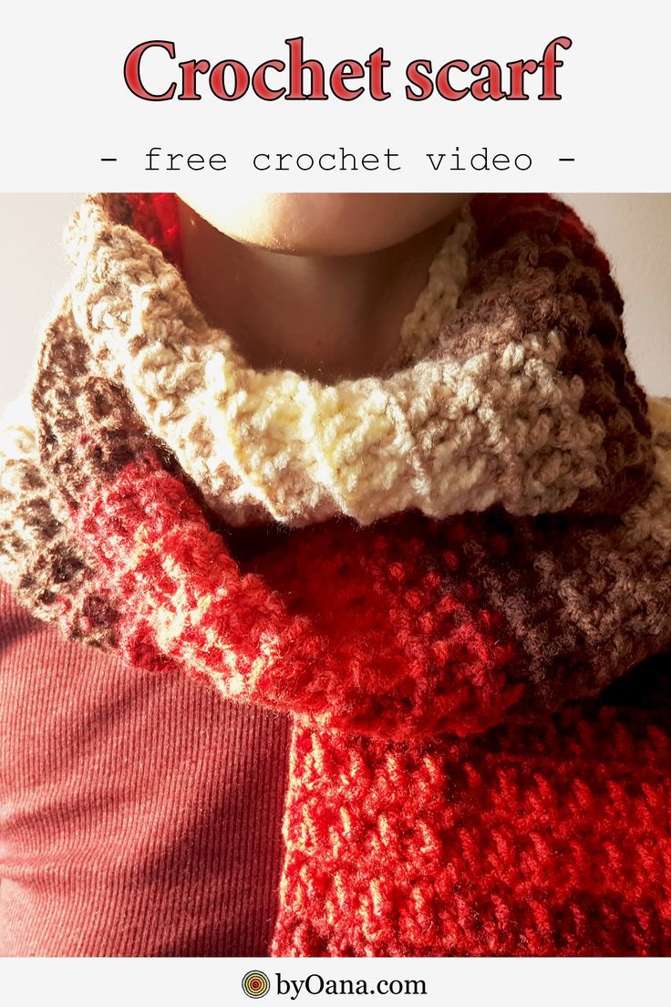 Free crochet pattern, video tutorial, for making this red scarf. This is a very easy pattern, for beginners, and makes the perfect project for autumn season. Crochet Scarf Tutorial, Free Crochet Pattern, Crochet Patterns, Crochet Scarves, Knitted Scarf, Diy Scarf, Project Free, Red Scarves, Crochet Videos