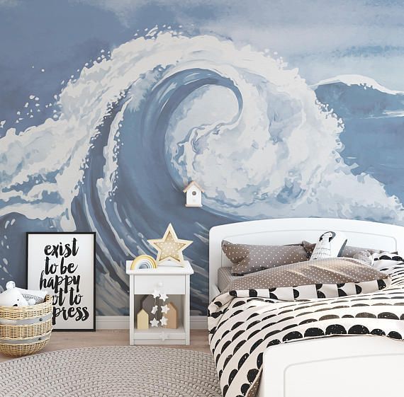 Ocean Wave Wallpaper Mural  Beach themed bedroom, Ocean themed bedroom, Bedroom themes