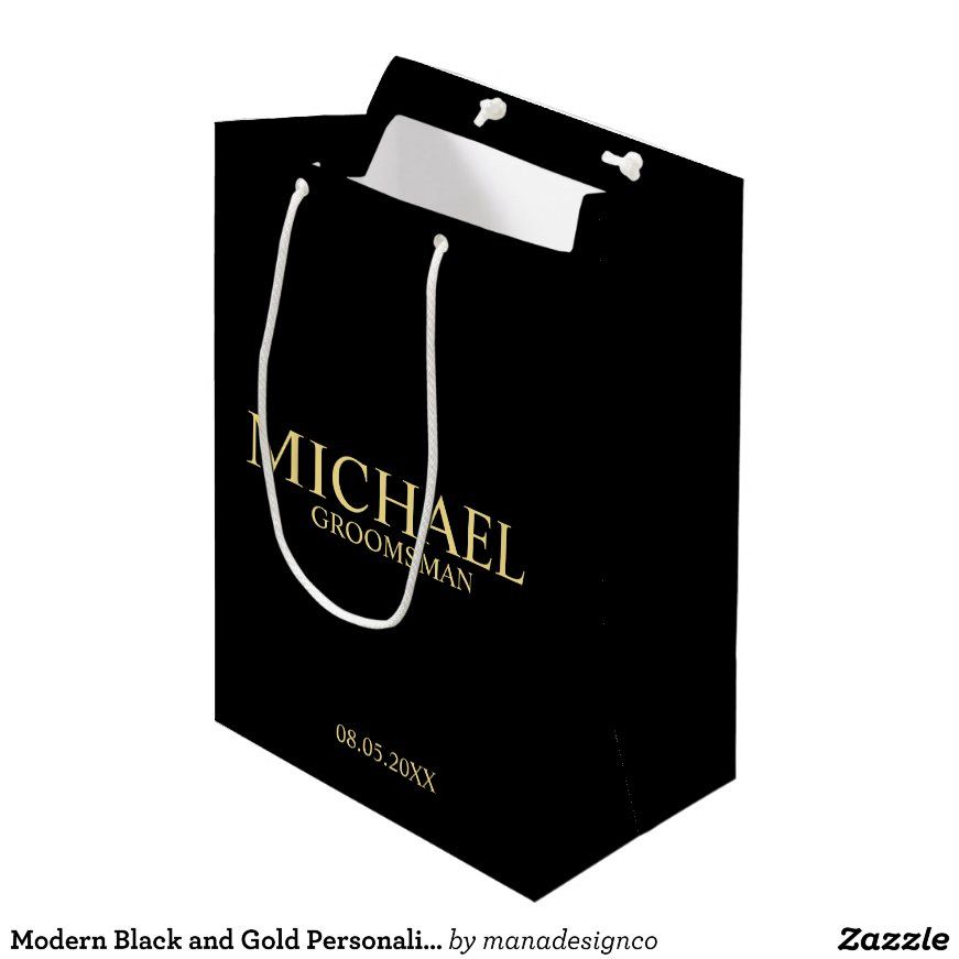 Modern Black and Gold Personalized Groomsman Medium Gift Bag Zazzle