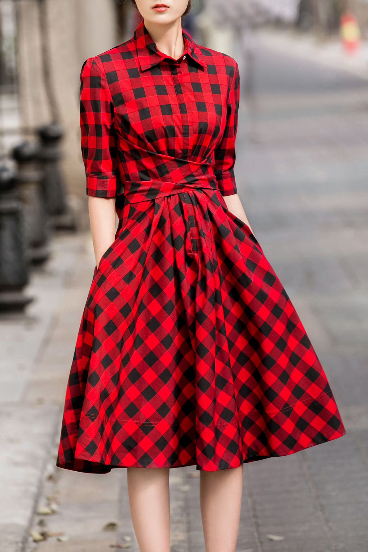 checked dress womens