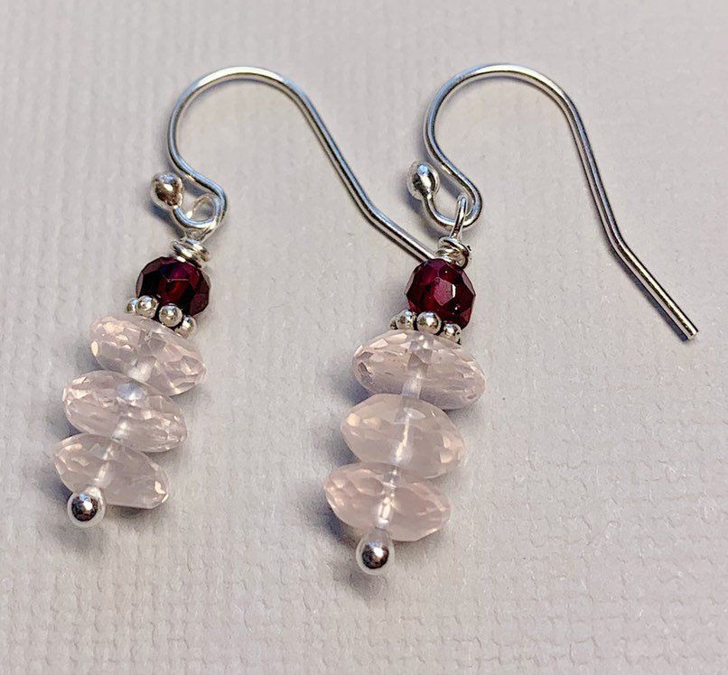 Rose Quartz with Fine Rope Style Accents 925 Sterling Silver Dangle Earrings