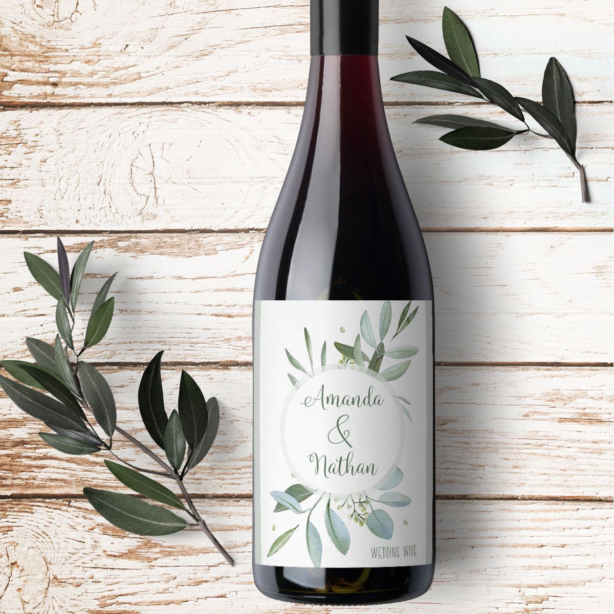 Greenery Wedding Wine Labels | Wedding wine labels, Framed wine labels, Custom wine labels