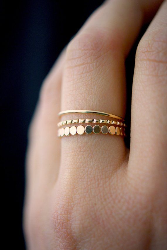 NEW Bead Mixed Texture Ring Set in Gold Fill, gold stack ring, ring set, gold fill set, delicate gold, lined ring, smooth ring, set of 3