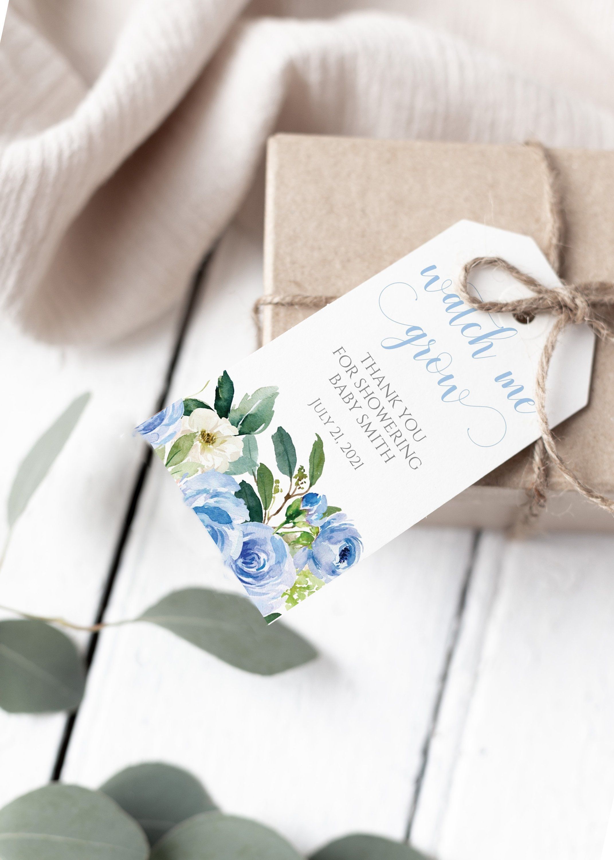 Watch Me Grow Favor Tag Printable Dusty Blue Floral Baby Etsy