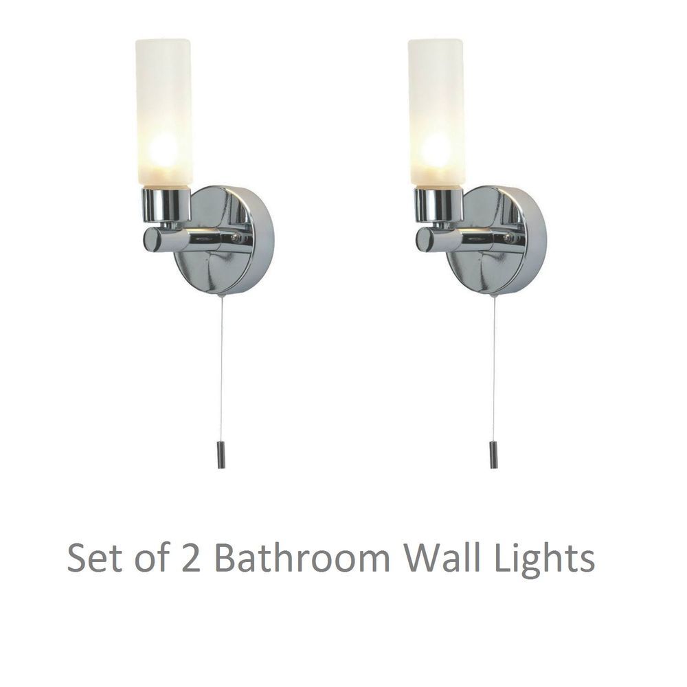 Pair Of Modern Chrome Ip44 Bathroom Wall Light With Pull Cord Switch Pair Of Modern Chrome Ip44 Bathroom Wall Light With Pull Cord Switch Zone 2 3