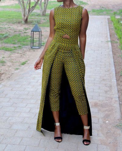 african print jumpsuit with cape