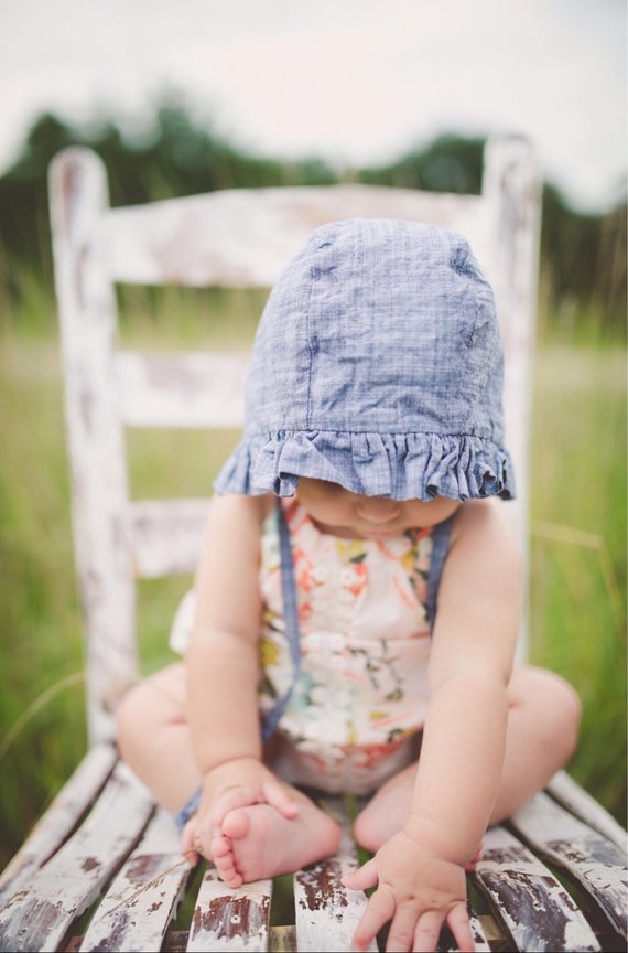 Download Ruffled baby bonnet girl / ruffle brim bonnet / baby sun bonnet / modern baby bonnet / denim ...