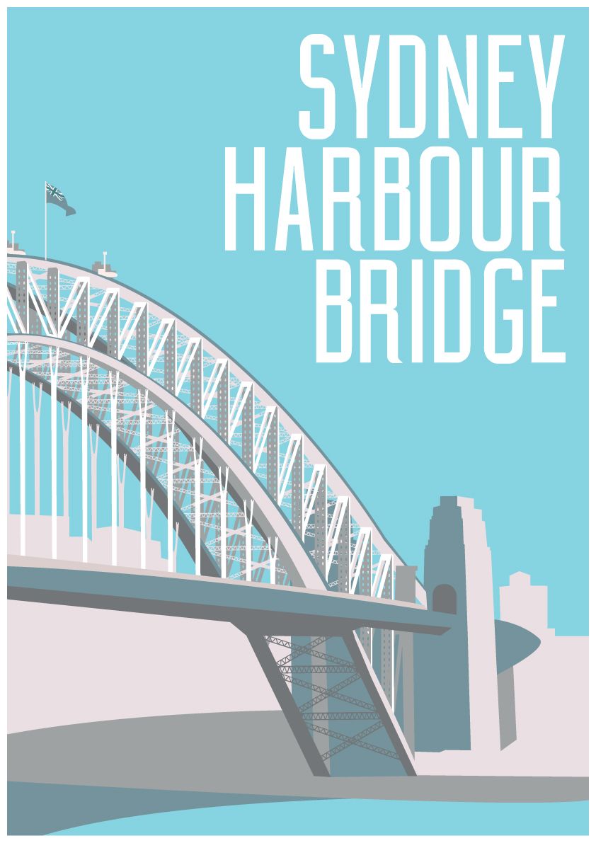 Vintage Australian Sydney Harbour Bridge Tourism Poster A3 Print
