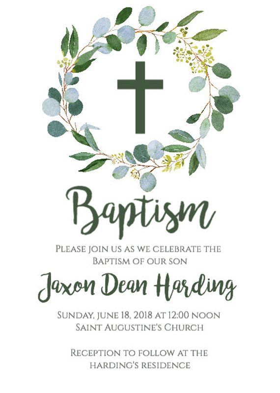 greenery baptism invitation boy baptism invitation printable baptism invitation template
