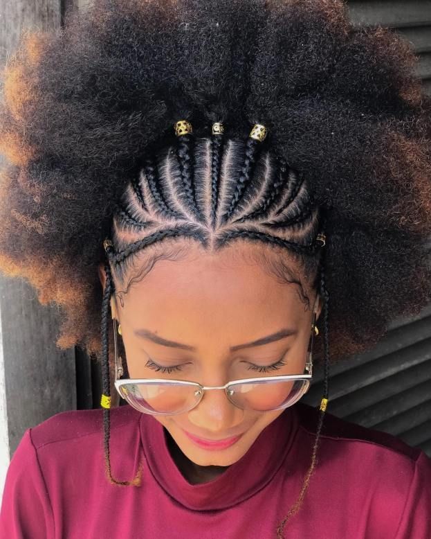 11. Mighty Mohawk. Work this bold hairstyle if you need a strong height boost! A thick braided Mohawk with undercut sides and back is a wonderful way to rock braids for black women. Braided Cornrow Hairstyles, African Braids Hairstyles, Twist Hairstyles, Braided Mohawk, Cornrows With Beads, Cornrows Braids, Fulani Braids, Natural Hair Braids, Braids For Black Hair