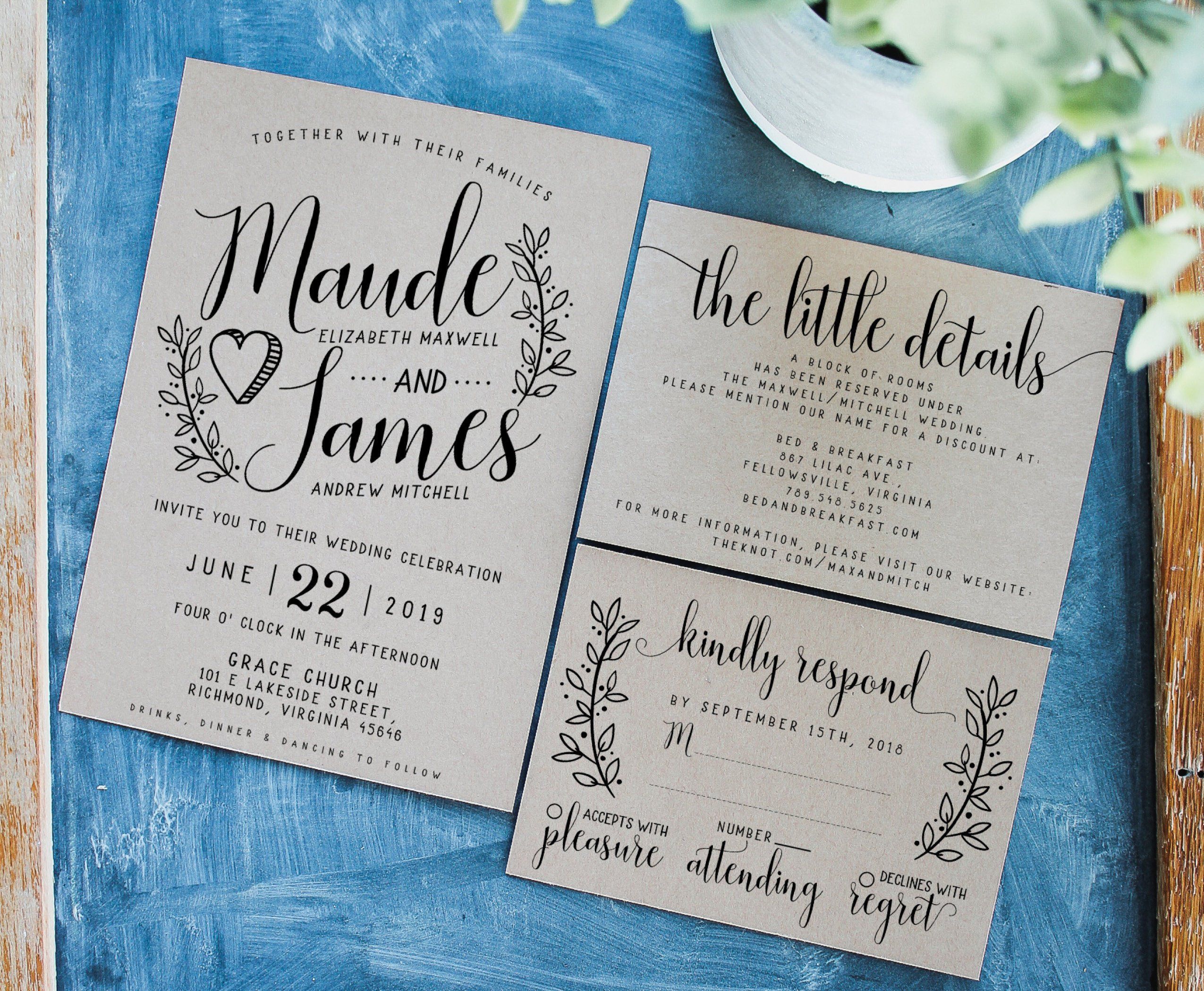 Simple Wedding Invitation Template // Wedding Invite Printable Etsy Simple wedding