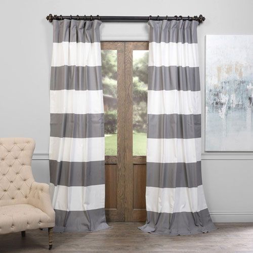 Slate Gray And Off White 50 X 120 Inch Horizontal Stripe Curtain Striped Room Ds Curtains Half Ds Curtains, 120 Curtain Panels
