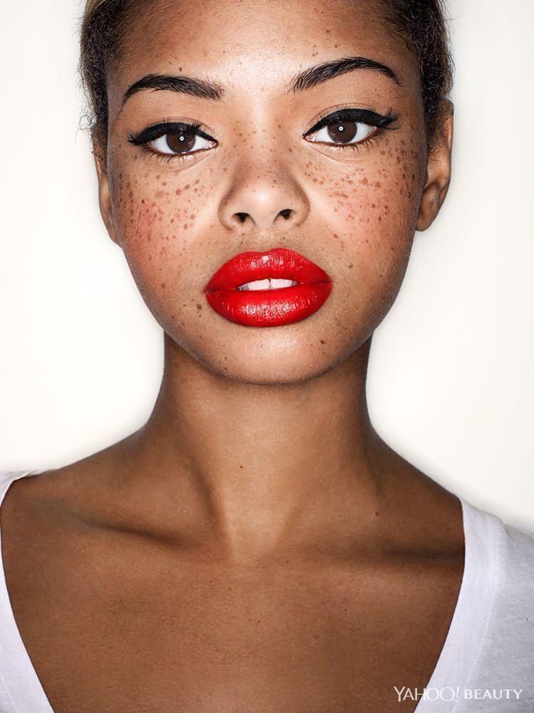 Black Women Review Red Lipstick Beauty Makeup Freckles Girl