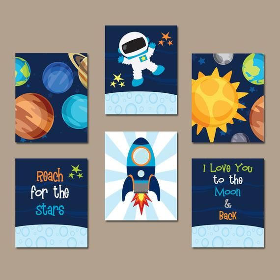 Outer Space Wall Art Baby Boy Nursery Space Pictures Love You To The Moon Back Canvas Or Arte Para Guardería Nursery Ideas Boy Guardería Del Espacio Exterior