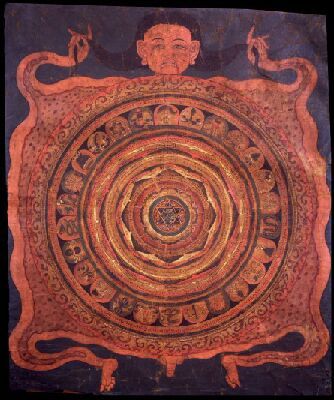 Mahakala Yantra Atop A Flayed Human Skin Tibet 1700 1799 仏教芸術 曼荼羅 仏教 Mahakala Yantra Atop A Flayed Human Skin Tibet 1700 1799 仏教芸術 曼荼羅 仏教