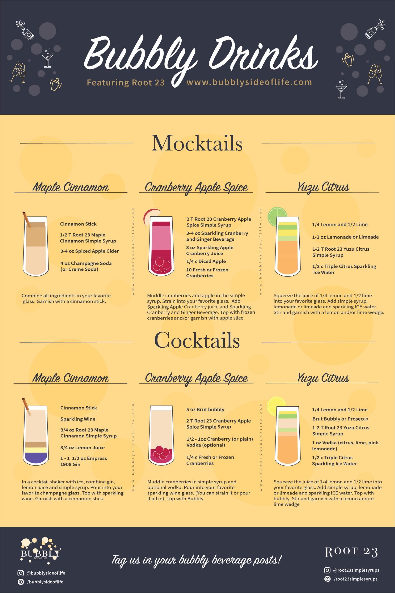 Enjoy these easy and refreshing bubbly mocktails and cocktails at any time. Great for family parties and to add a bit of fun to your next gathering. Thanks to Root 23 all-natural flavor infused simple syrups, these recipes are super easy to make. Check out my blog for more cocktail and mocktail recipes. Follow along here for all things bubbly! | Non Alcoholic | Baby Shower | Mocktails Pregnancy | Easy Mocktails | For Kids | Mocktails Non Alcoholic Mocktail Bar, Sangria Bar, Cocktail And Mocktail, Mocktail Recipe, Christmas Mocktails, Mocktails For Kids, Non Alcoholic Drinks, Bar Drinks, Beverages