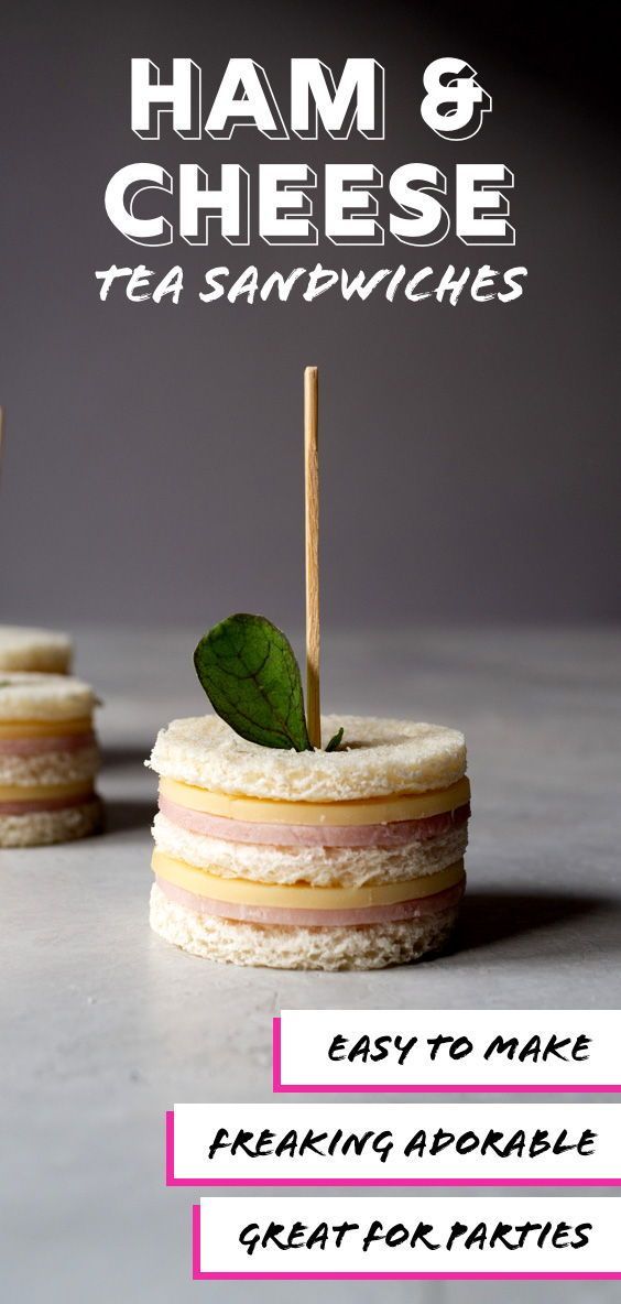 Totally cute ham and cheese sandwiches. A perfect finger food for afternoon tea, parties, and snack time! Two bites and they�re gone. #teasandwiches #fingersandwiches #smallbites #appetizers #partyfood Mini Sandwiches, Easy Finger Sandwiches, Appetizers Easy Finger Food, Appetizers For Kids, Cheese Sandwiches, Party Appetizers, Appetizer Recipes, Finger Foods For Kids, Finger Foods Easy