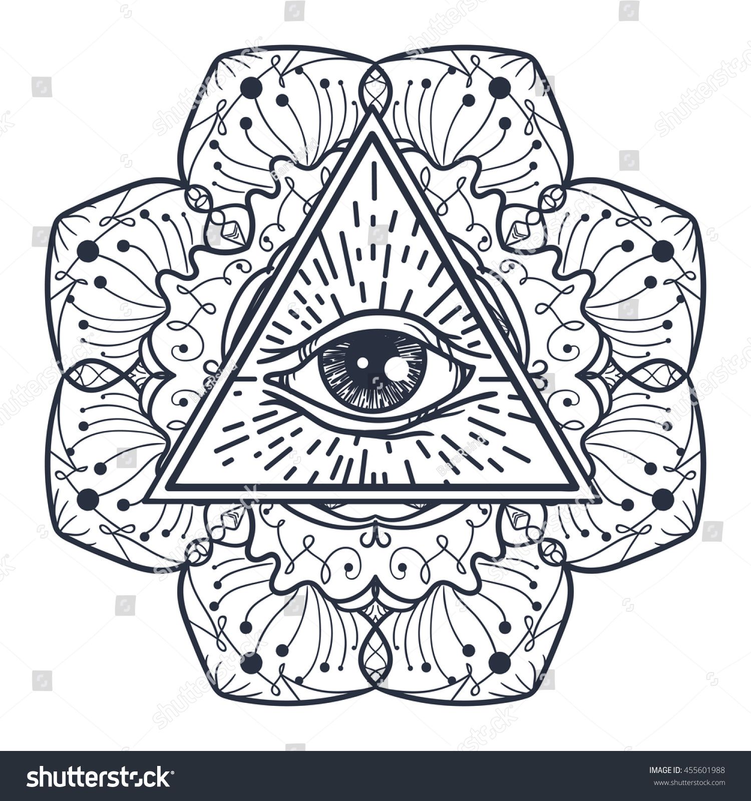 Download Vintage All Seeing Eye in Triangle and Mandala. Providence magic symbol for print, tattoo ...