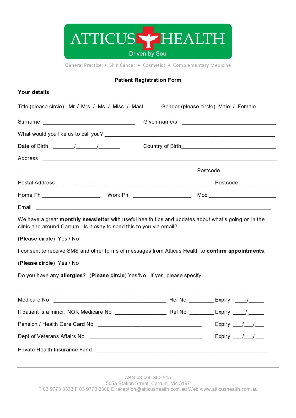 Page 1 - New Patient Registration Form. Please Print And Complete