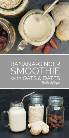 Oats, ginger and bananas provide the perfect mix for anyone with acidity problems. #oats #ginger #bananas #vegan #glutenfree #dates #breakfast Smoothie Vegan, Ginger Smoothie Recipes, Raspberry Smoothie, Apple Smoothies, Juice Smoothie, Smoothie Drinks, Healthy Smoothies, Healthy Drinks, Healthy Recipes