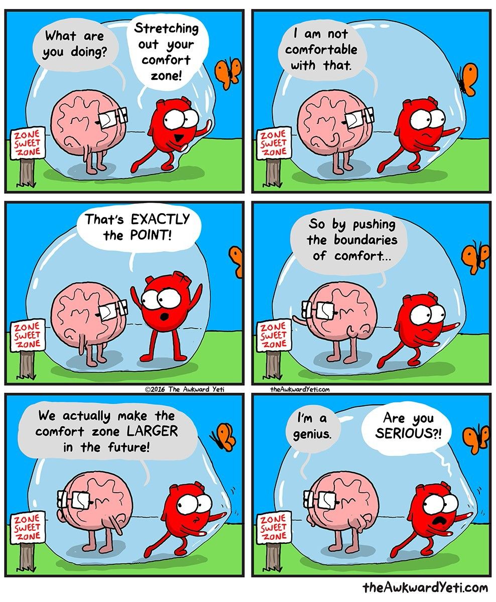 Comfort Zone Awkward Yeti Heart Brain Comic Funny Comic Strips