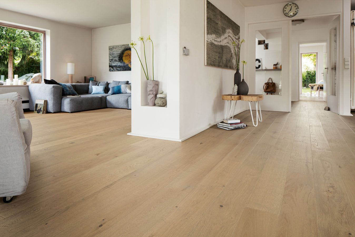 Eichenboden Wohnzimmer Haro Parkett Landhausdiele 4000 Eiche Puro stone Sauvage strukturiert