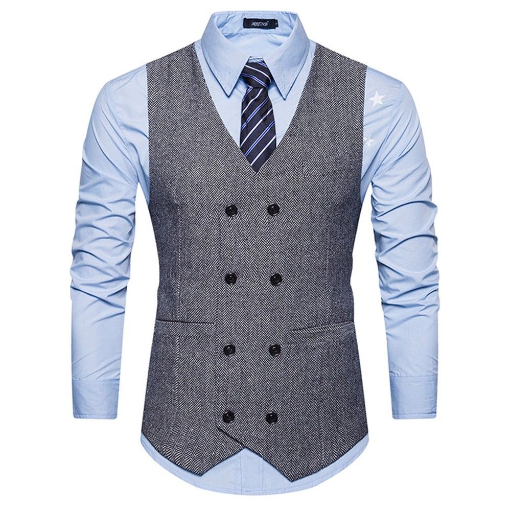 Harvey Mens V-Neck Tailored Fit 4 Button Dress Casual Vest Waistcoat