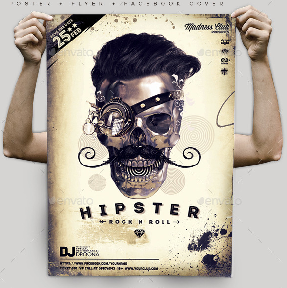 hipster rock n roll party flyer with facebook cover be the rock n hipster flyers