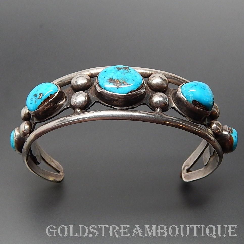 Old Pawn Navajo Sterling Silver Turquoise Small Cuff Stacking Bracelet