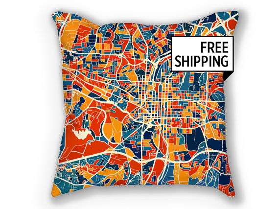 Raleigh Map Pillow North Carolina Map Pillow 18x18 Etsy Map Pillow Glasgow Map Thailand Map