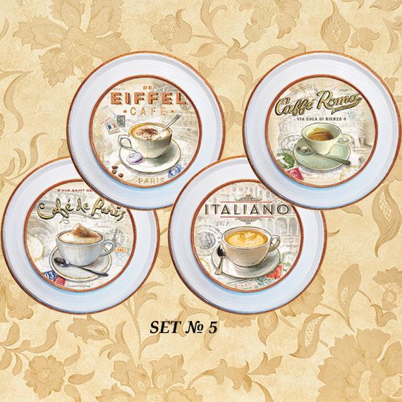 Coffee Decor Kitchen Wall Coffee Wall Decoration 4 Plates Set Art By Paperplateart