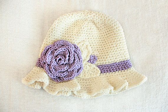 Download SALE* Baby cotton ruffle brim layered rose flower cloche sun hat in lilac and cream. Handmade ...